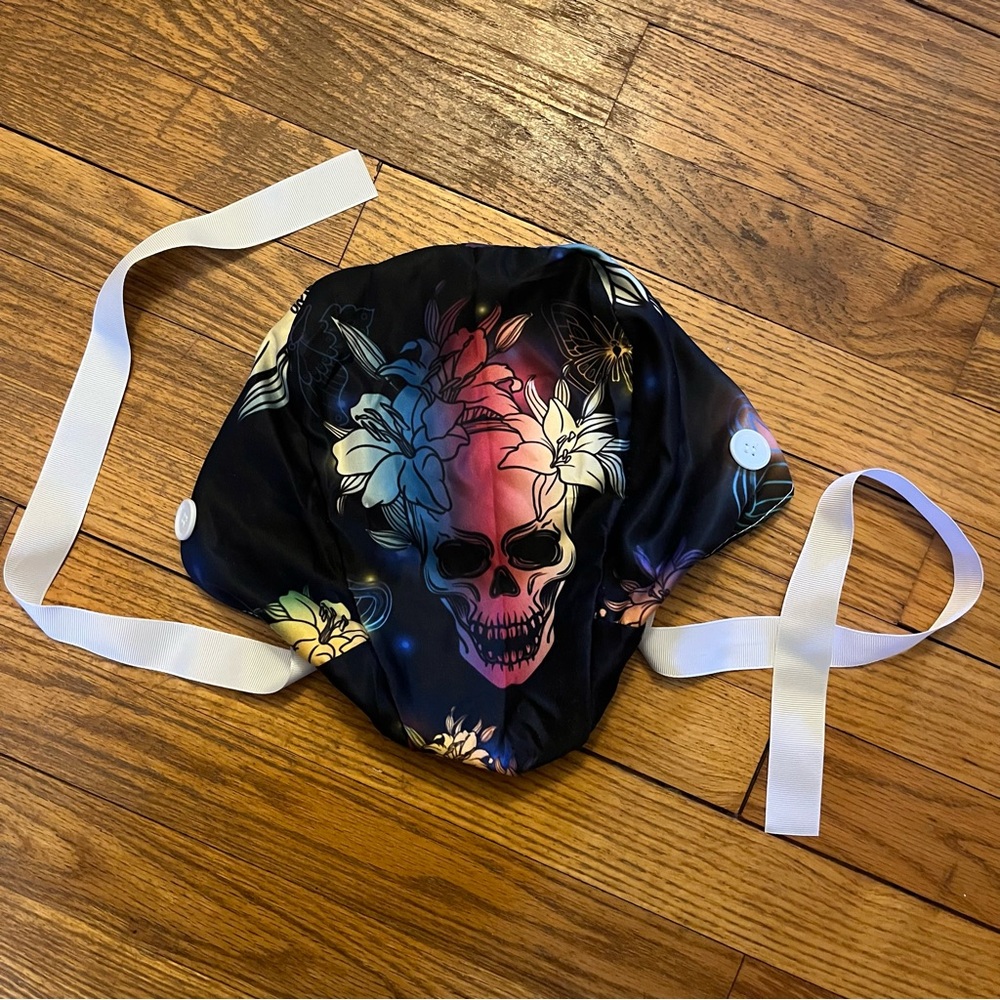 Skull and Floral Scrub Caps